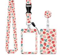 SUPSLOTH Cute ID Badge Holder with Retractable Clip,Adjustable Badge Lanyard, Reels for Women Kid Teacher Nurse Doctor Student - Cute Pink Strawberry