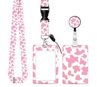 SUPSLOTH Cute ID Badge Holder with Retractable Clip,Adjustable Badge Lanyard, Reels for Women Kid Teacher Nurse Doctor Student - Pink Cow Print, 6.2*2.9*0.66