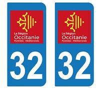 supstick 2 STICKERS AUTOCOLLANT PLAQUE IMMATRICULATION DEPT 32 région Occitanie