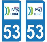 supstick 2 STICKERS AUTOCOLLANT PLAQUE IMMATRICULATION DEPT 53 Région Pays de la Loire
