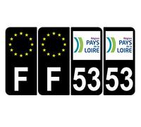Supstick 4 Car Number Plate Stickers Dept 53 Pays De La Loire Black Rounded Edges