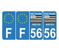 Supstick 4 Car Registration Plate Stickers Dept 56 Bretagne Breizh Light Blue Rounded Edges