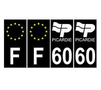 Supstick 4 Car Registration Plate Stickers Dept 60 Picardie Black Square Corners