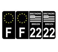 Supstick 4 Stickers Autocollants Plaques Immatriculation Auto Dept 22 Bretagne Breizh Noir Angles Arrondis