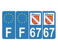Supstick 4 Stickers for Car Registration Plate Dept 67 Alsace Coat of Arms Light Blue Rounded Edges