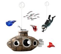 SUPTEC Floating Fish Tank Decoration, LittleCute Retro Submarine AquariumDecoration with Two Float Balls,Resinous Fish Tank Accessorie