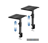 suptek Clamp-on Desktop Speaker Stands, 225mm x 245mm Metal Trays, Height Adjustable Universal Studio Monitor Holders for Bookshelf Speakers with Cable Management, Against the Wall, 2 Pack, Black
