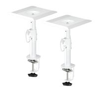 suptek Clamp-on Speaker Stand Desk Mount Set, 9.6 x 8.8 inch Trays, Height Adjustment and Tilt, Universal Audio Holders for Computer and Bookshelf Speakers, Elevated Sound, 2 Pack, White, SDM001W