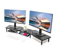 Suptek Dual Monitor Stand Riser, 3 Height Adjustable Desktop Monitor Stand with Slot, Metal Mesh Platform for Laptop, PC, Printer and All Flat Screen up to 20kg