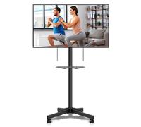 Suptek Portable TV Stand on Wheels, Mobile Tall TV Stand with Shelf for Most 21-60 inch Flat Curved TVs, Holds up to 35kg, High TV Cart Max VESA 400x400 Black