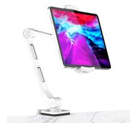 suptek Tablet Stand Long Arm - Adjustable Tablet Holder for Desk Bed Kitchen, Upgraded Aluminum Phone Stands and Holders for iPad Pro Air/Mini, Samsung Tabs, Surface, Kindle, 360° Swivel White