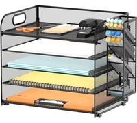SUPTIDY 5 Tier Desk Organizer with Handle & Removable Pen Holders, Mesh Paper/File Organizer for Desk, Paper Letter Tray Organizer for Office Supplies, Black
