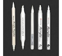 SUPTIDY White Gel Pens, 5 Pack Multi-Tip Acrylic Ink (0.7/1/2/6mm + Brush), Opaque White for Black Paper, Sketching, Highlights & DIY Crafts