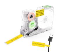 SUPVAN G-Series Flag-Style Cable Label, 12.5mm×74mm+35mm, Black on Yellow