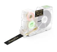 SUPVAN G15M Series Continuous Thermal Transfer Labels, 15 mm W × 7.5 m L, Waterproof, High Temperature Resistant & Non-Fading Labels for Outdoors & Indoor, Gold on Black