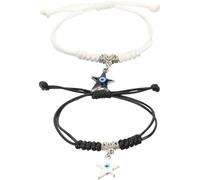 SUPVOX 1 Pair Evil Eye String Bracelets with Star Pendant, Black and White Woven Rope Couple Bracelets for Teen, Protective Evil Eye Jewelry for Matching Promise