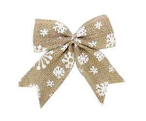 SUPVOX 10 Pcs Rustic Christmas Burlap Bows with Snowflake Design, Brown Jute Bow-Knots for Xmas Tree Decorations, Wrapping, Wreaths & Holiday Crafts