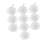 SUPVOX 10 Sets Miniature Coffee Cup White Dollhouse Tea Set with Lace Edged Saucers and Metal Spoons Realistic Tiny Plastic Cups for Role Play DIY Crafts Farmhouse Coffee Decor