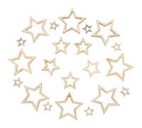 SUPVOX 100 Pcs Hollow Pentagram Shape Wooden Slices Mixed 10/20/30mm Natural Unfinished Wood Circles DIY Craft Accessories for Home Ornaments and Christmas Decorations Random Style