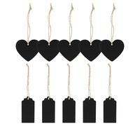 SUPVOX 100pcs Wooden DIY Double-Sided Mini Chalkboard Signs Hanging Blackboard Tags for Home Office School with Heart and Rectangle Shapes