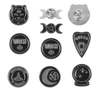 SUPVOX 10pcs Black Alloy Witch Brooch Pins Set, Vintage Punk Coffin and Hat Design Clothes Accessories for Women, DIY Decorative Badge for Costume and Everyday Wear Random Style