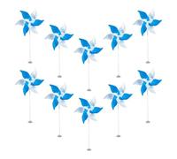 SUPVOX 10pcs Decorative Pinwheels for Desk and Garden, 21cm 6-blade Blue and White Windmill Decor with Hollow Rod and Suction Cup, Outdoor Classroom and Party Ornament for Boys and Girls