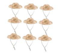 SUPVOX 10pcs Hand Woven Miniature Straw Sombrero Hats for Dolls Tiny Craft Accessories DIY Dollhouse Decorations Summer Party Ornament