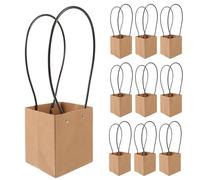 SUPVOX 10pcs Handheld Bouquet Packing Bags Kraft Paper Waterproof Bouquet Bag with Handle Simple and Generous Style Convenient for Hand Carrying Suitable for Flower Wrapping