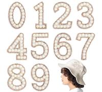 SUPVOX 10pcs Iron-on Number Patches with Rhinestones and Faux Pearls, Tea Color Non-Woven Fabric DIY Clothing Appliques for T-Shirts, Dresses, Skirts, Multi-use Embellishments