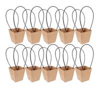 SUPVOX 10pcs Kraft Paper Bags with Handle for Flower Bouquet Packaging, Portable and Waterproof with Sturdy Bottom, for Wedding and Party Wrapping