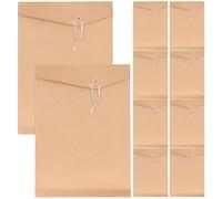 SUPVOX 10pcs Kraft Paper String Tie Envelopes 200g Brown Document Organizer Folder with Rope and Hook-and-Loop Closure for A4 Files Office Filing