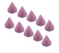 SUPVOX 10pcs Large Purple Palm Leaf Paper Fans Cake Picks Tropical Cake Decor Luau Leaf Cupcake Toppers for Birthday Wedding Party Decorations