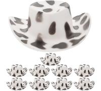 SUPVOX 10pcs Mini Cowboy Hats for Dolls, Tiny Plastic Miniature Doll Headwear, Black Cow Pattern DIY Craft Accessories for Dollhouse and Party Decorations