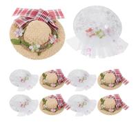 SUPVOX 10pcs Mini Straw Hats For Crafts Christmas Dolls Costume Sombrero Tiny Dollhouse Miniature Lace Cap For Cowgirls Stuffed Animal Plush Toy Diy Decorations