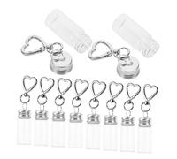 SUPVOX 10pcs Mini Transparent Glass Wishing Bottles with Heart Shaped Buckle Keyrings for DIY Crafts Travel Friendly Tiny Vials for Shower Keepsakes and Message Necklace Pendants