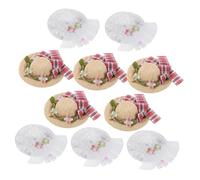 SUPVOX 10pcs Miniature Woven Straw Hats Handwoven Dollhouse Decor with Bowknot Flower Lace Caps for DIY Crafting Party Decorations and Holiday Ornament Accessories