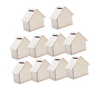 SUPVOX 10pcs Wooden Diy Piggy Bank Set, Unfinished House Shaped Coin Holder for Kids, Craft Painting Kit Wooden Savings Bank for Boys and Girls, Home Decor Money Jar