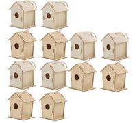 SUPVOX 12 pcs DIY Wooden Bird House Kit for Unfinished Paintable Craft with Fine Smooth Touch Imagination Development Outdoor Garden Nesting Houses for Boys