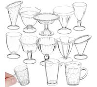 SUPVOX 12 Pcs Dollhouse Miniature Cups - 1:12 Scale Transparent Plastic Dessert Glasses - Tiny Kitchen Accessories for Kids Pretend Play, DIY Mini Food Craft & Party Bag Fillers - Clear Parfait Cups