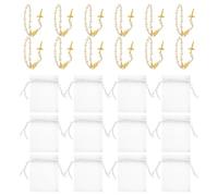 SUPVOX 12 Sets Mini Catholic Rosary Baptism Bracelets with White Pearl Cross Charms, 7x9cm Beaded Wrist Jewelry for Religious Prayer and Christening Favors