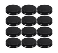 SUPVOX 12Pcs Black Tinplate Caps: 70mm Mason Jar Lids, Leakproof Sealing Covers for Bottles Kitchen Storage Replacement