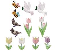 SUPVOX 12pcs Cartoon Bird Embroidered Iron-on Patches Bee and Flower Designs, Self-Adhesive DIY Clothes Appliqué Set for Jackets, Bags, Hats, ’ Craft Embellishments