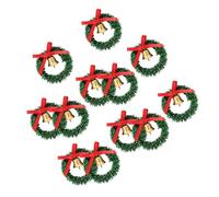 SUPVOX 12pcs Mini Christmas Wreaths with Bow and Bell Plastic Dollhouse Decorations for Xmas Tree Indoor Outdoor Holiday Craft Ornaments Festive Miniature Wreaths