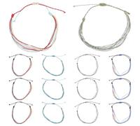 SUPVOX 16pcs Bohemian Waterproof Wax Cord Woven Anklets Adjustable Colorful Beach Bracelets for Women Summer Friendship String Anklet Charms Random Color