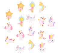 SUPVOX 17pcs Unicorn Resin Pendant Charms Set, Cartoon Rainbow Fairy Stick Keychain Accessories for DIY Jewelry Making, Suitable for Crafting and Decoration