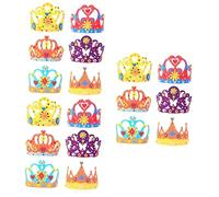 SUPVOX 18 Sets DIY Crown Kit for Birthday Party Lightweight Non Woven Crowns Pink Yellow Purple Blue Red Heart Flower Designs Easy Assembly Craft for Boys