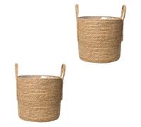 SUPVOX 2 pcs Creative Straw Flowerpot for Indoor Plants Multipurpose Woven Planter Bucket Durable Seagrass Material Home Decoration and Storage Organizer