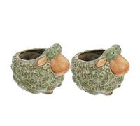 SUPVOX 2 Pcs Hand Glazed Ceramic Plant Pots with Vintage Kiln Effect Cute Sheep Planters for Indoor Succulents and Small Greenery Decorative Gardening Artwork Gift