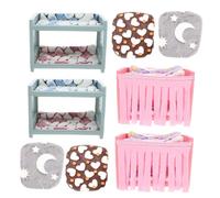 SUPVOX 2 Set Double-layer Hamster Bed with Mat and Blankets Cozy Guinea Pig Hideout Nest for Small Animals Soft Plush Cushions Vibrant Nordic Blue and Rose Pink Space-saving Random Color