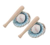 SUPVOX 2 Sets Dollhouse Accessories Miniatures Sports Baseball Bat Glove And Ball Set For Mini Dollhouse Garden Cake Topper Landscape Craft Project Decoration